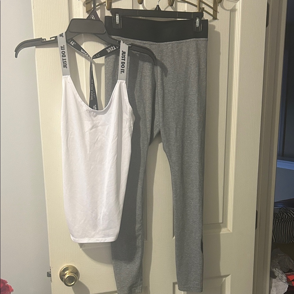 2 piece Nike White Athletic Top and Nike leggings